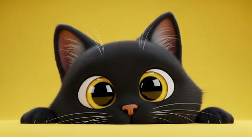 A kitten popping out of nowhere, a soothing pop art with a yellow background