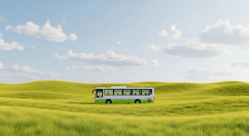 Concept of eco-friendly future travel, clean energy buses