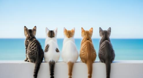 Colorful kittens sitting side by side - a must-see for pet lovers