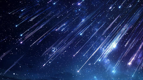 斜めに降り注ぐ流星群と満天の星空の宇宙背景