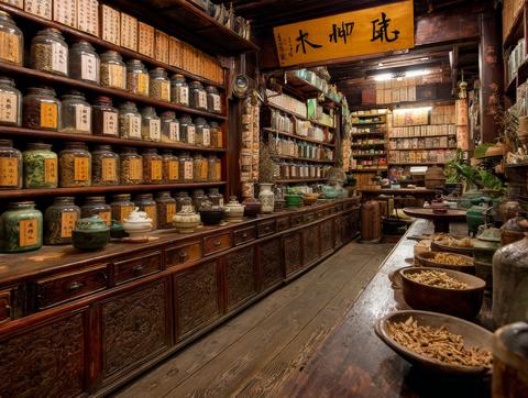 Traditional Chinese medicine apothecary interior
