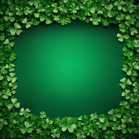 Green background with a border of fresh shamrocks. Perfect for St. Patricks Day