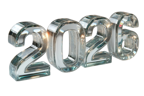 Glass 2026 sign showing upcoming new year and future