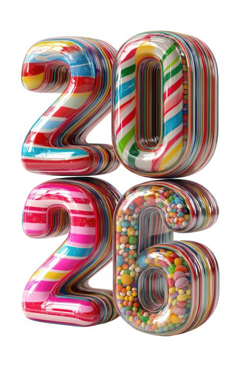 2026 candy numbers celebrating new year with sweet candies and lollipops