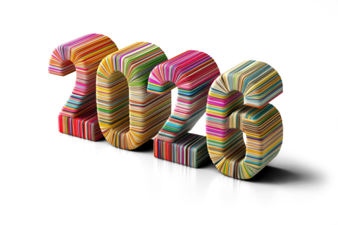 2026 colorful text celebrating new year on transparent background