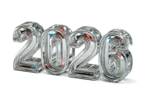 2026 glass bold numerals showing upcoming year on transparent background
