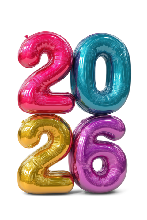 2026 balloons celebrating new year on transparent background