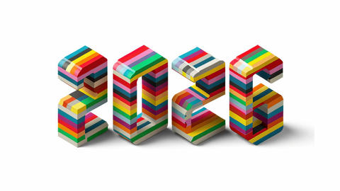Colorful layered blocks form an artistic display on a simple background