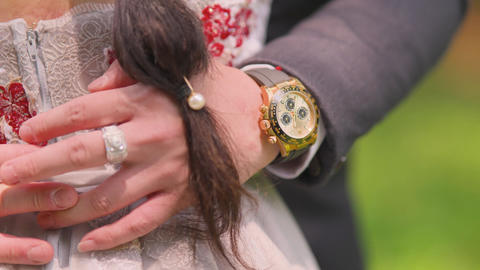 Hand with a ring. Put the ring on your finger