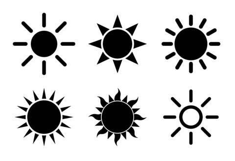 sun shape symbol, black and white vector illustration of simple star, icon set