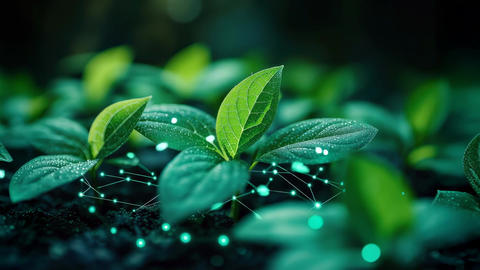 New plant growth in fertile soil with connections to nature in a lush environment