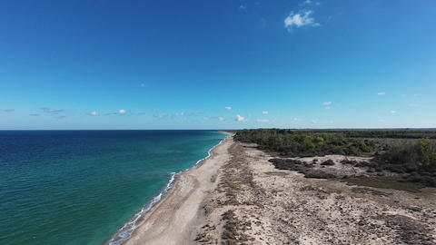 Drone flying on the shoreline of the Black Sea