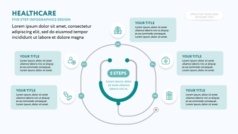 Healthcare infographics 5-step template design with stethoscope