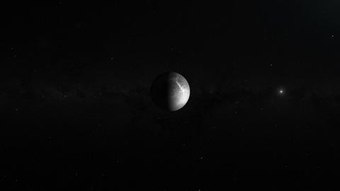 Traveling towards Dione, Saturn's moon, in the outer space