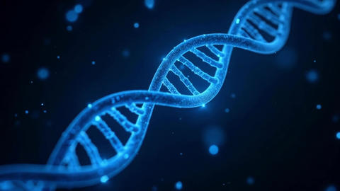 Glowing Blue DNA Helix Shimmers in Dark Void: Futuristic Neon Ethereal Orbit