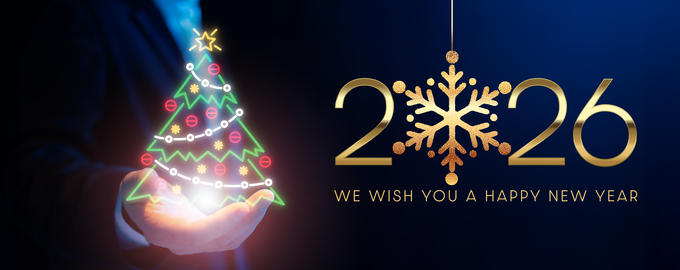 Businessman with holographic 2026 snowflake