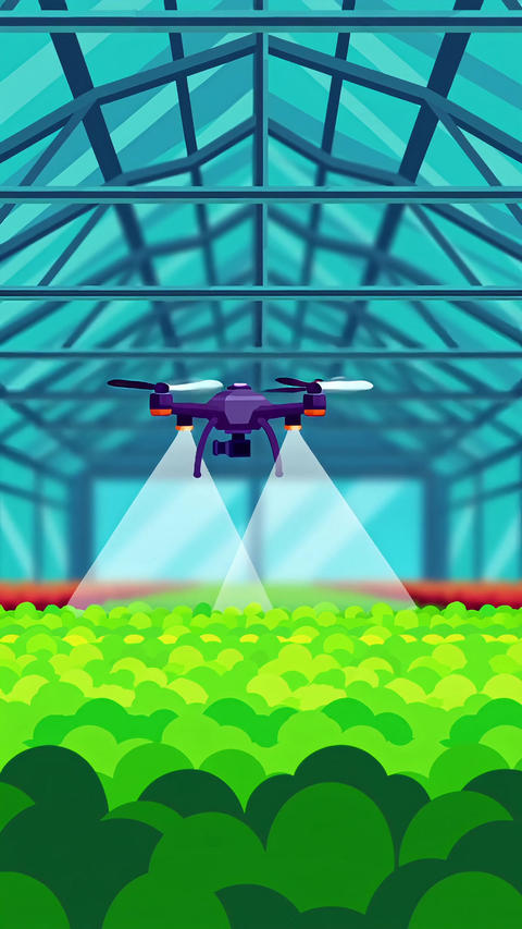 Drone watering greenhouse crop garden Agriculture Automation Sustainable Farm AI Robotic Tech
