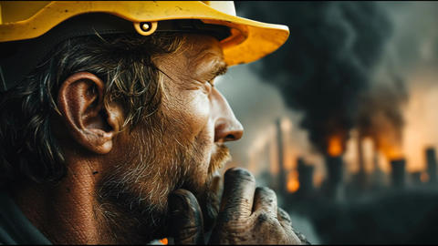 Construction Worker Reflects on the Impact of Industry Amid Smoke and Pollution