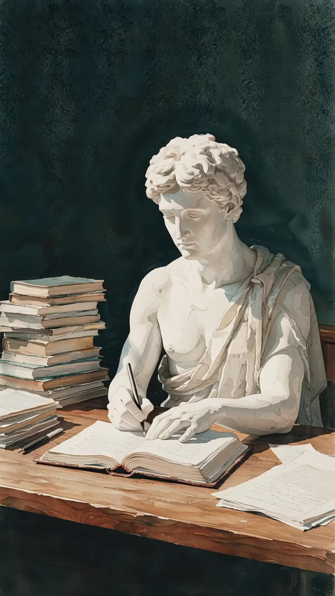 Marble Sculpture writing & studying with books Student Education Scholar Literature Intellectual