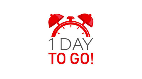 Red Alarm Clock with One Day to Go Text on White and Green Screen Background