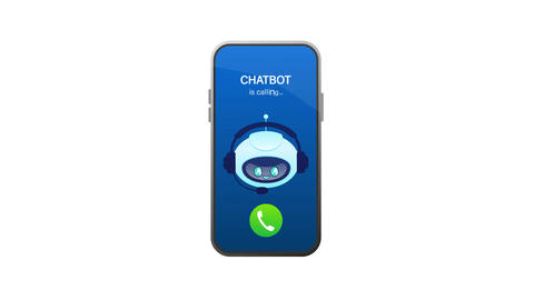 Chatbot calling on smartphone screen animation with green screen and white background