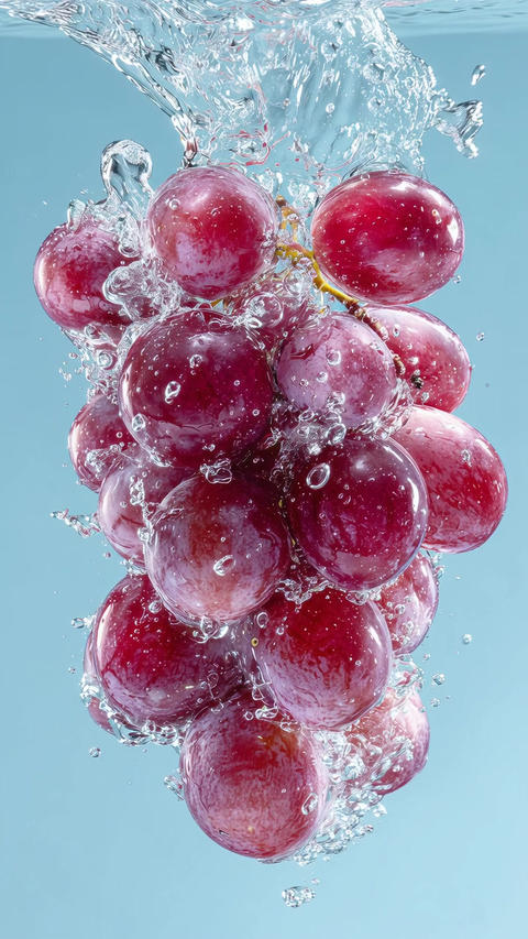 Fresh grapes grape frozen motion with one dynamic water splash