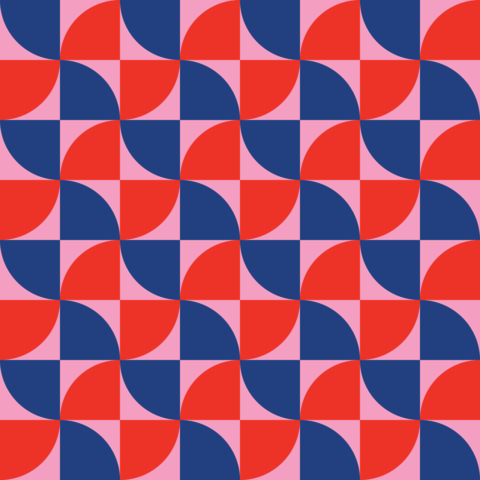 Blue and Red retro geometrical pattern with floral ornament