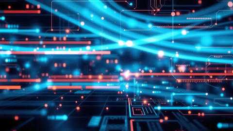 Futuristic blue digital lines with glowing neon data streams and abstract cyber technology motion 4k