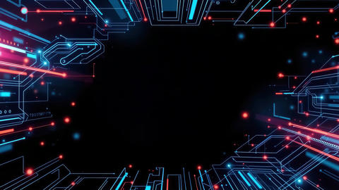 Abstract futuristic glowing dots and neon particle light background with digital dark space 4k