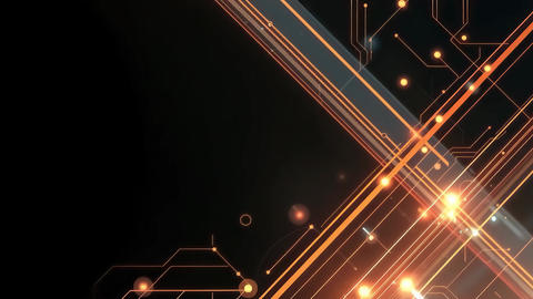 Futuristic glowing neon orange light streaks crossing abstract dark technology background 4k motion