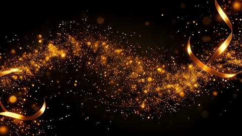 Golden particles and ribbons, dark and elegant background