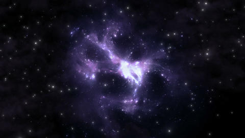 Space flight through nebula. Space travel, animation