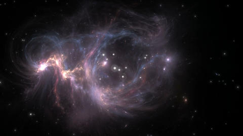 Flying through nebula and star fields after the supernova explosion in deep space, animation