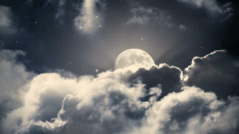 Starry night sky with clouds and full moon
