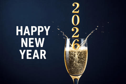 Happy New Year banner with golden numbers 2026