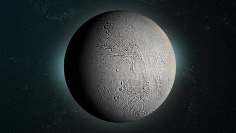 Enceladus satellite, Saturn's moon, rotating in the outer space