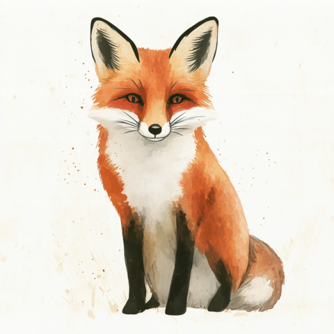 Watercolor illustration of a fox sitting foxes isolated on a white background