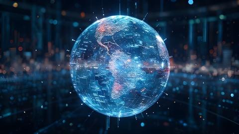 Futuristic globe with glowing lines, 3d rendering toned image