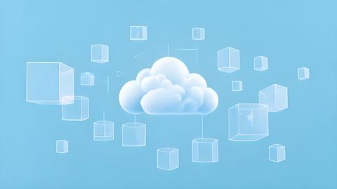 Cloud computing concept with white cubes on blue background