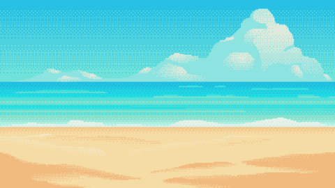Beach pixel art background. 2d backdrop for 8-bit retro video game
