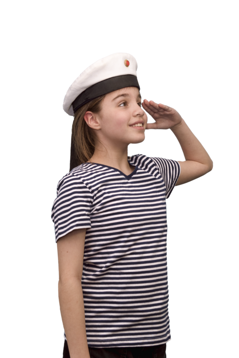 Portrait of a sailor girl on a transparent background Teenage girl in a sailor suit looking at flag