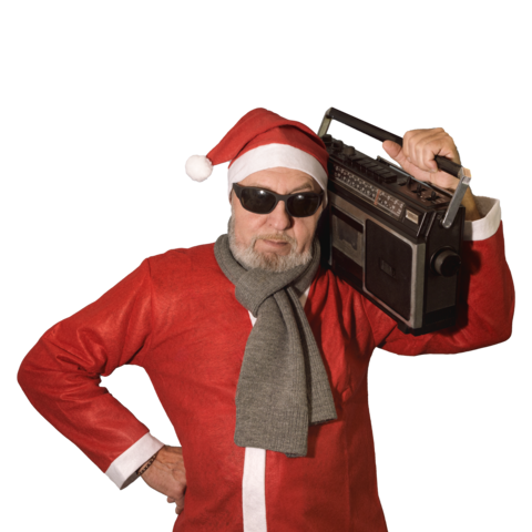Santa with a big old boombox cassette recorder Transparent png background