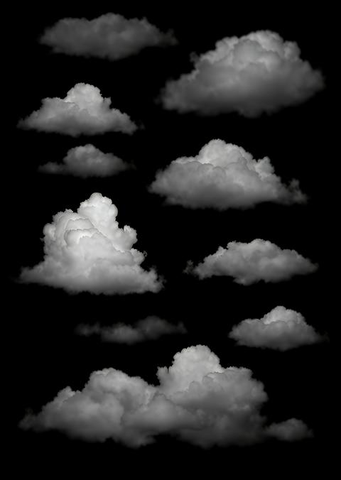 Isolated cloud collection on black background set of different types of clouds cloud design abstract