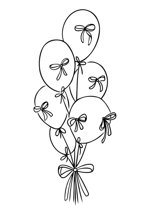 Hand drawn bunch of balloons with decorative bows tied together in elegant outline style
