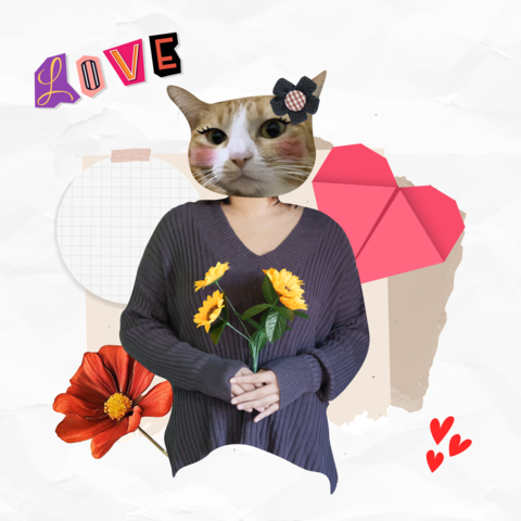 Valentine Day themed illustration with cute animals and floral elements. Vector