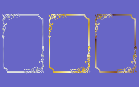 Luxurious gold and silver Gothic-style frame set. Gradient. A4 size