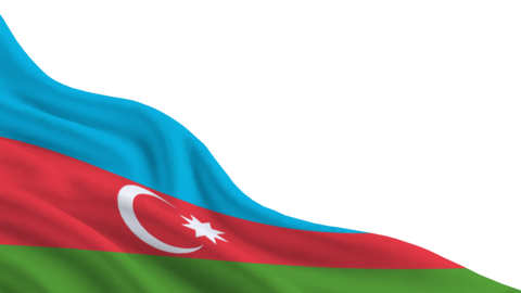 Flag of Azerbaijan waving in bright light with clear colors and details