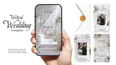 White Vertical Wedding Invitation Video Template