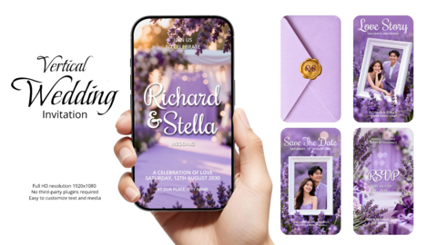 Lavender Vertical Wedding Invitation Video Template
