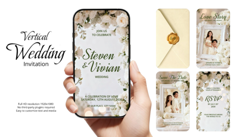 Cream Vertical Wedding Invitation Video Template